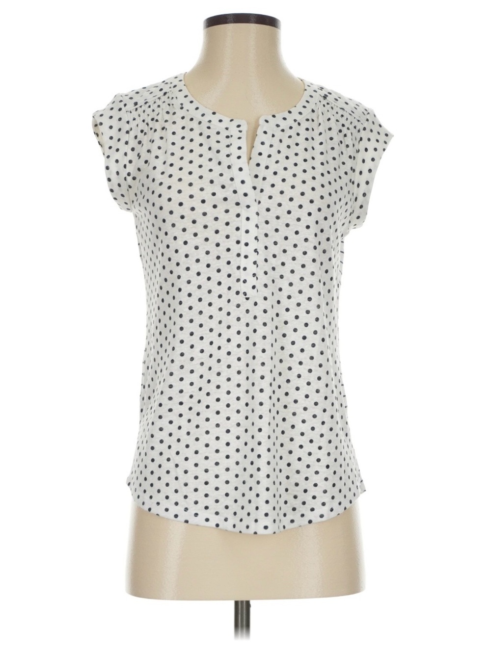 Daniel Rainn White Blouse Split Neck Black Polka Dots Stripes Sleeveless Large - Picture 2 of 11